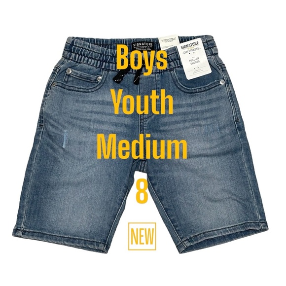 Levi’s Youth Medium 8 Shorts Denim Jeans Blue Drawstring Stretch Pull On NWT - Picture 2 of 10